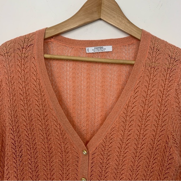 Mango Light Coral Knit Button-Front Women's Sweater Cardigan - Picture 5 of 8